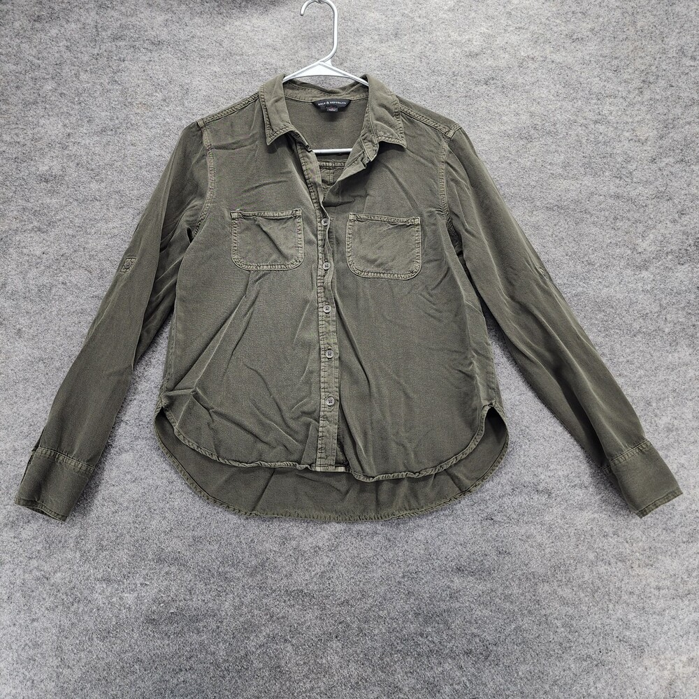 Rock Republic Shirt Womens Small Button Up Green Roll Tab Long Sleeve